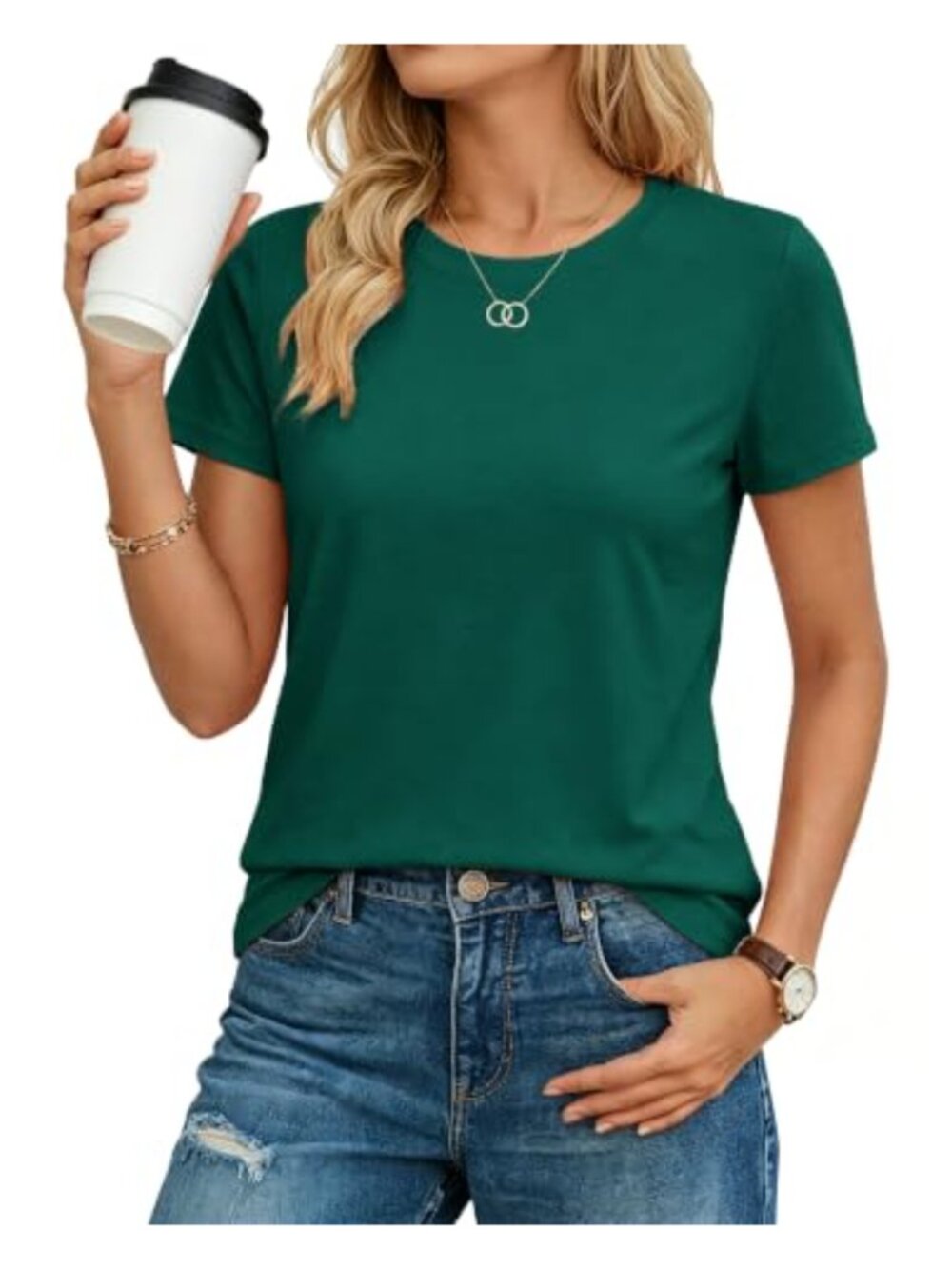 Women's Cotton T-Shirt Short Sleeve Crewneck Casual Basic Tee